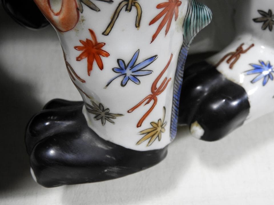 ●江戸期 傑作 古伊万里 柿右衛門様式 色絵 角獅子 独角獅子 妖怪 23cm高