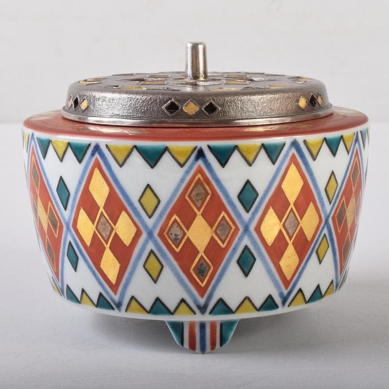 九谷焼　北出不二雄監　倣富本憲吉　富本陶　辻本勇　香炉　銀火屋　共箱　R8455