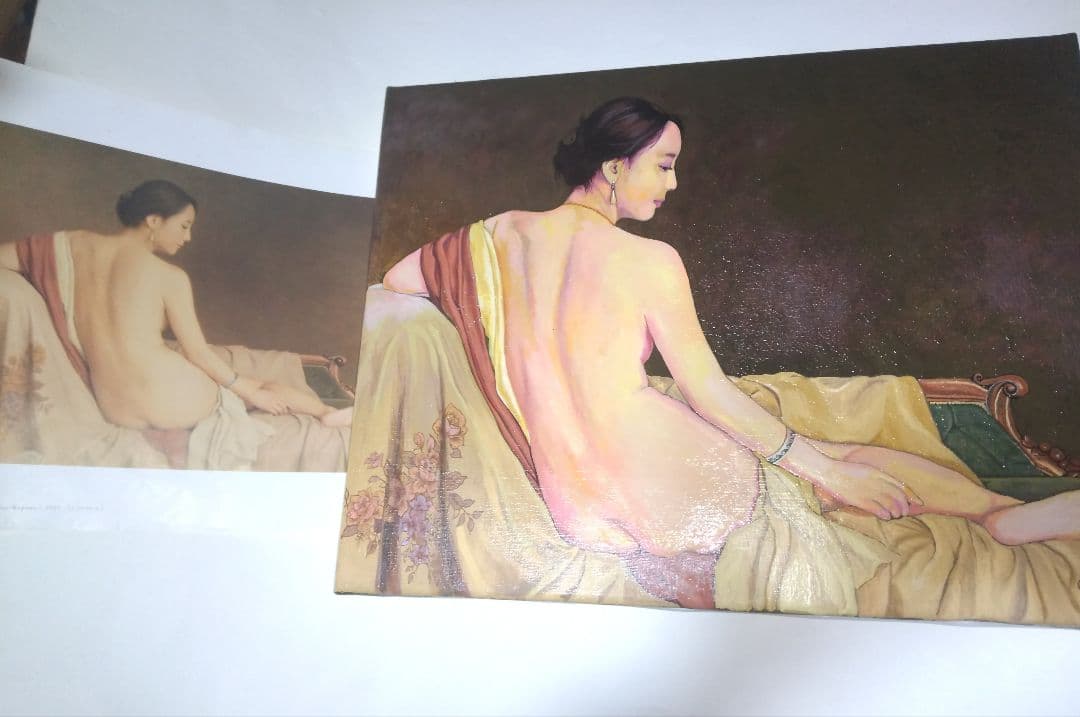 森本草介、絵画、美人画、油彩６号、裸婦、憩いの時、新品額縁、肉筆、高塚省吾。