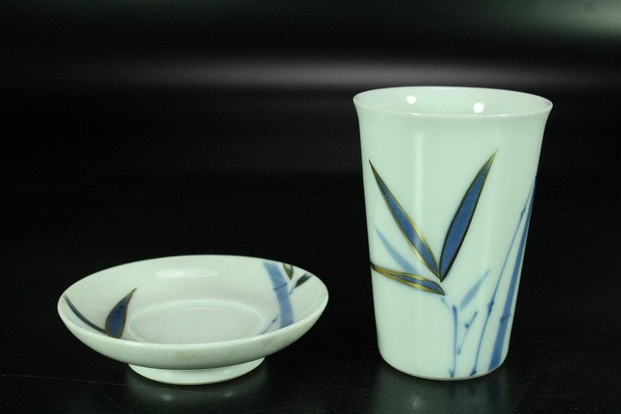 注瓶 碗 揃 金彩竹紋 杯 十二客 シロップ呑 共箱(K-RC958)