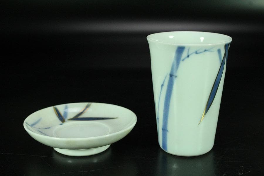 注瓶 碗 揃 金彩竹紋 杯 十二客 シロップ呑 共箱(K-RC958)
