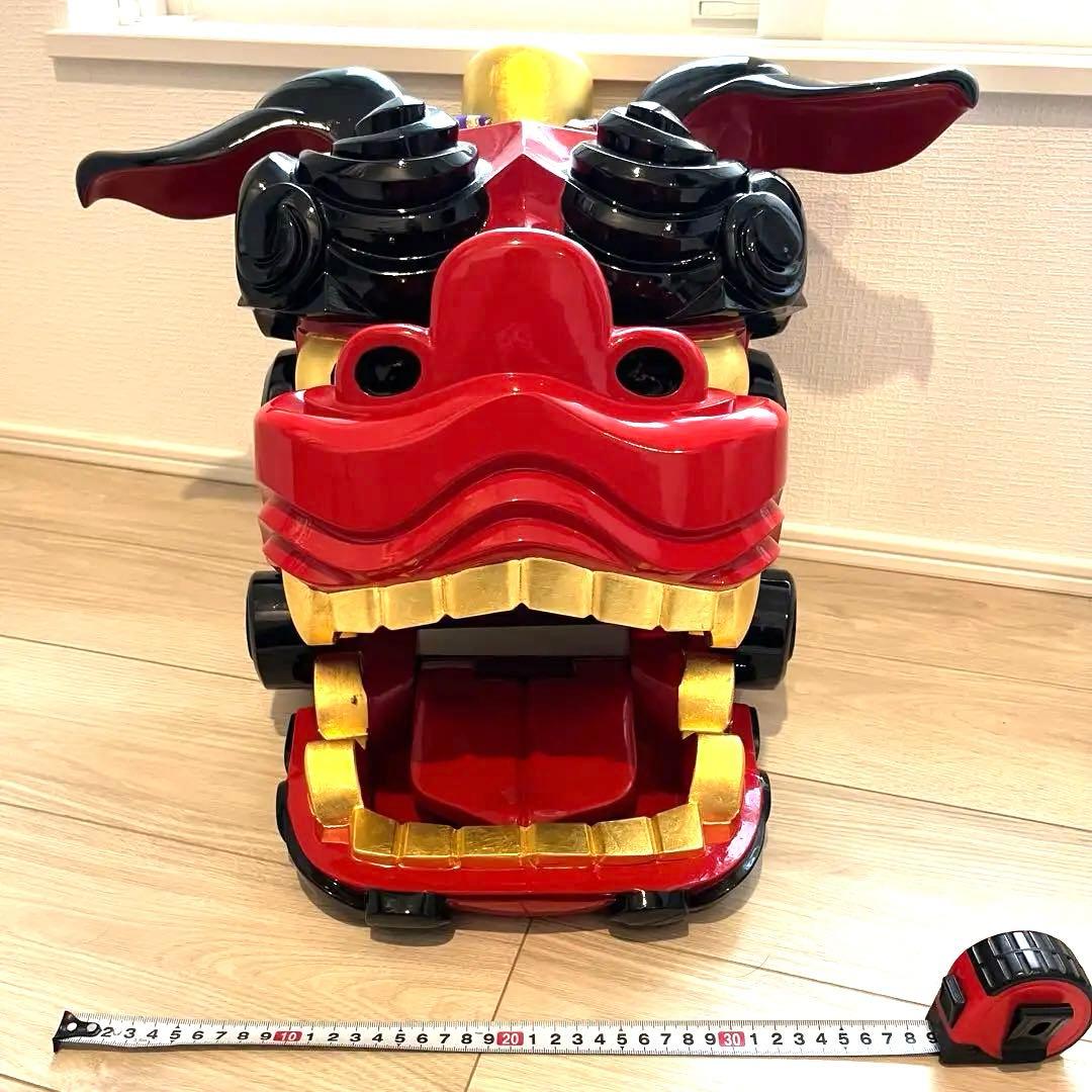 .【大ぶり】獅子舞　獅子頭　木彫魔除け　祭　置物　古美術　神楽 木製 木彫 正月