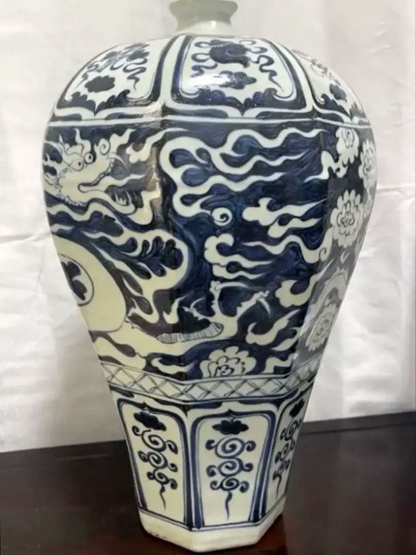 中国 骨董品 元青花 染付 竜紋大壺　古玩 陶芸古美術