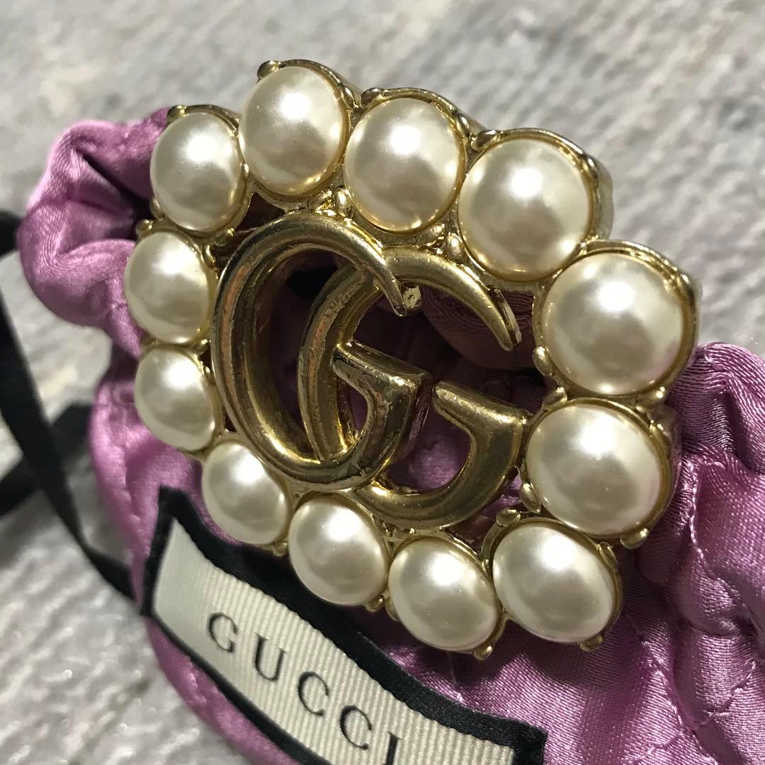M*N様 グッチ［ブローチ］マーモント　ダブルGG　パール　ゴールド　箱、保存袋