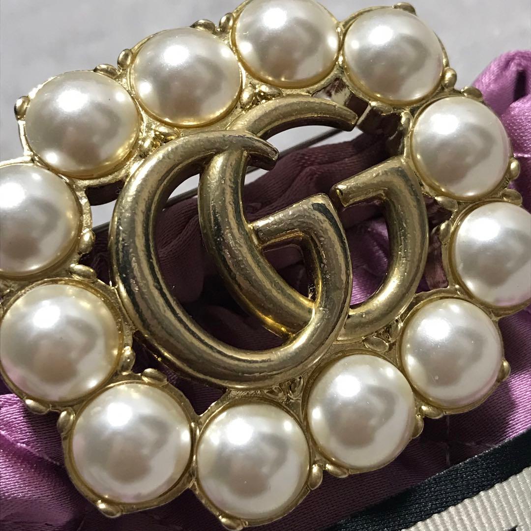 M*N様 グッチ［ブローチ］マーモント　ダブルGG　パール　ゴールド　箱、保存袋