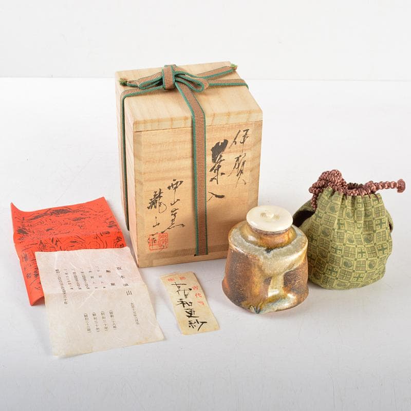 eyeknow74　伊賀西山窯坂本瀧山作茶入古代和更紗仕覆付V　R6732