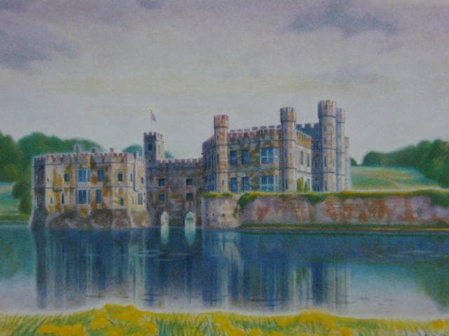 五十嵐二朗、リーズ城、希少な画集より、新品高級額・額装付