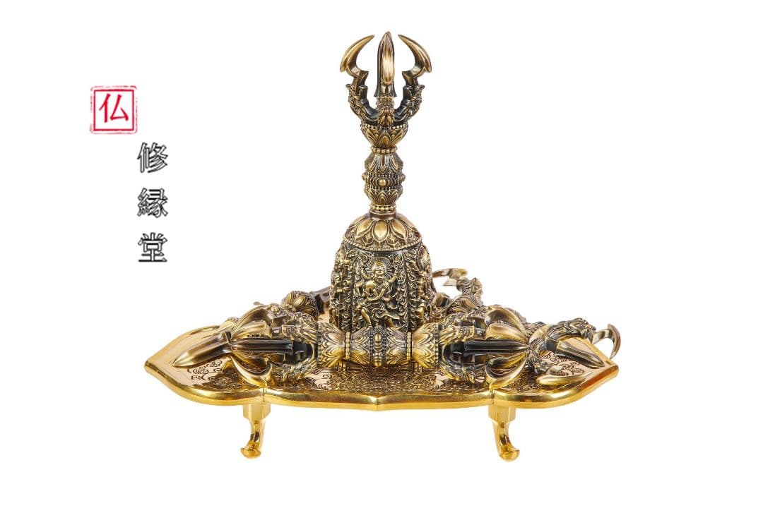 【修縁堂】五大明王密教法具真言宗法器 金剛盤 金剛五鈷杵三鈷杵 独鈷杵 五点セッ