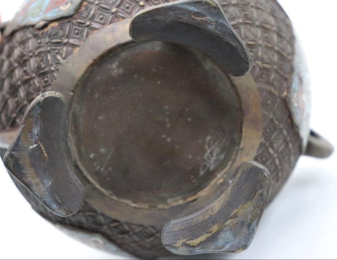 ※中国　七宝焼　獅子摘み　如意足香炉　送料込み251016