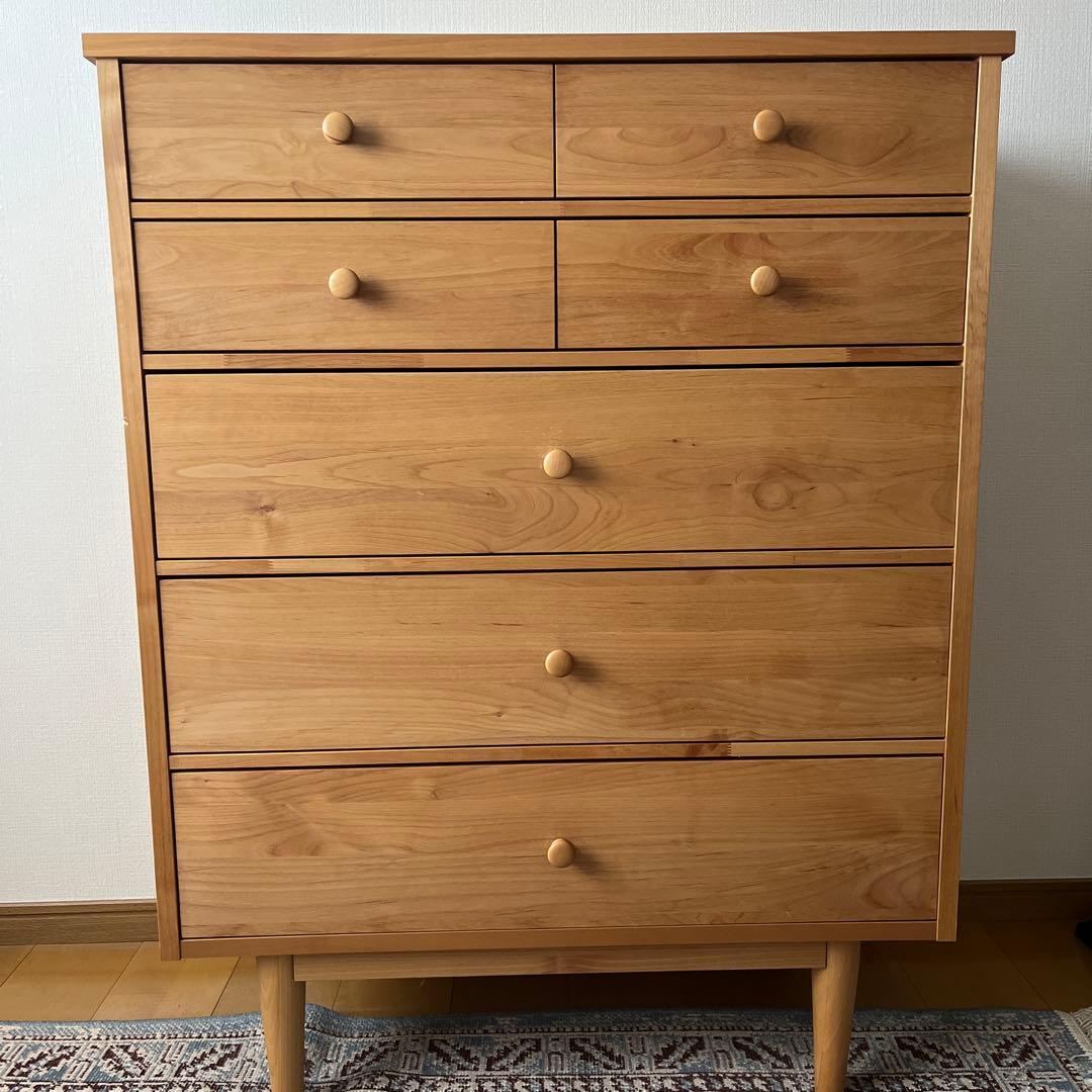 モモナチュラルのウッド 5段チェスト