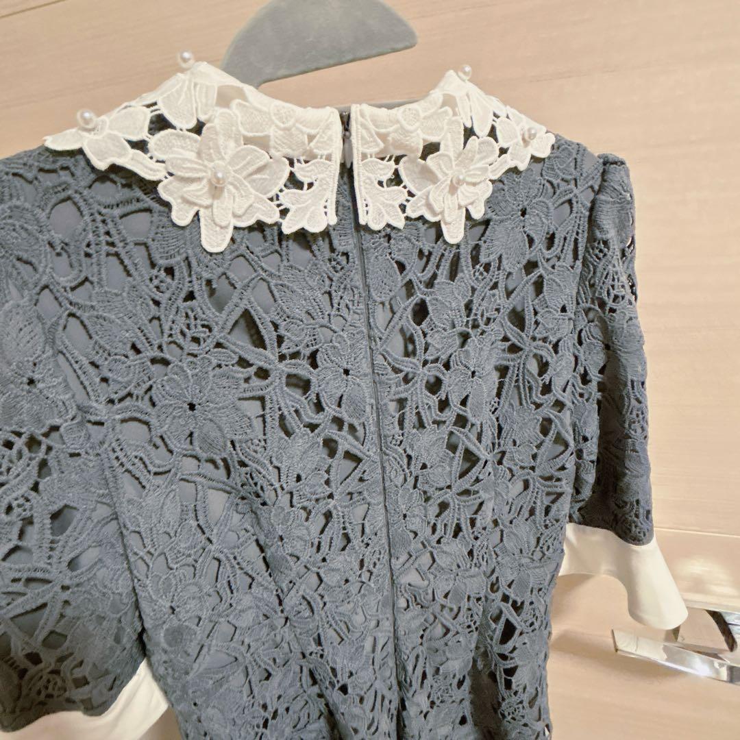 Leja♡ 花柄レースカラースパンコールAラインワンピースドレス