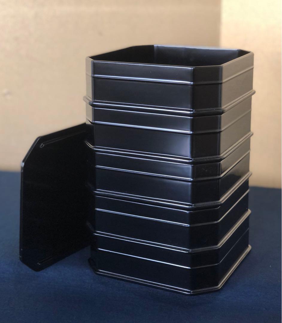 割引❗️《R》輪島塗 黒真塗 縁高重 菓子器 木製漆器 木箱　251204お3