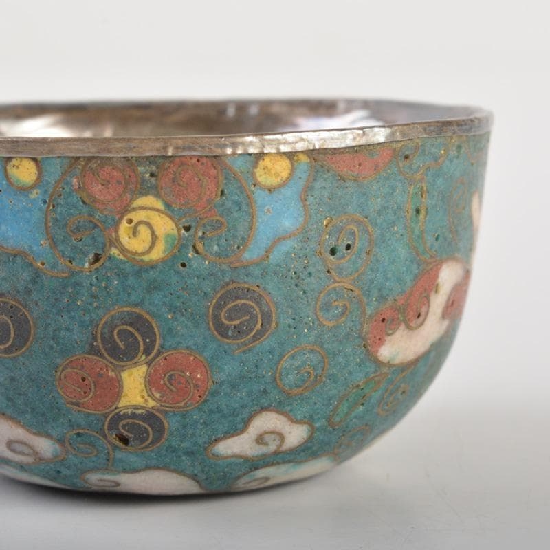 中国　唐物　古七宝内銀張　花文　盃　時代箱付　V　6485