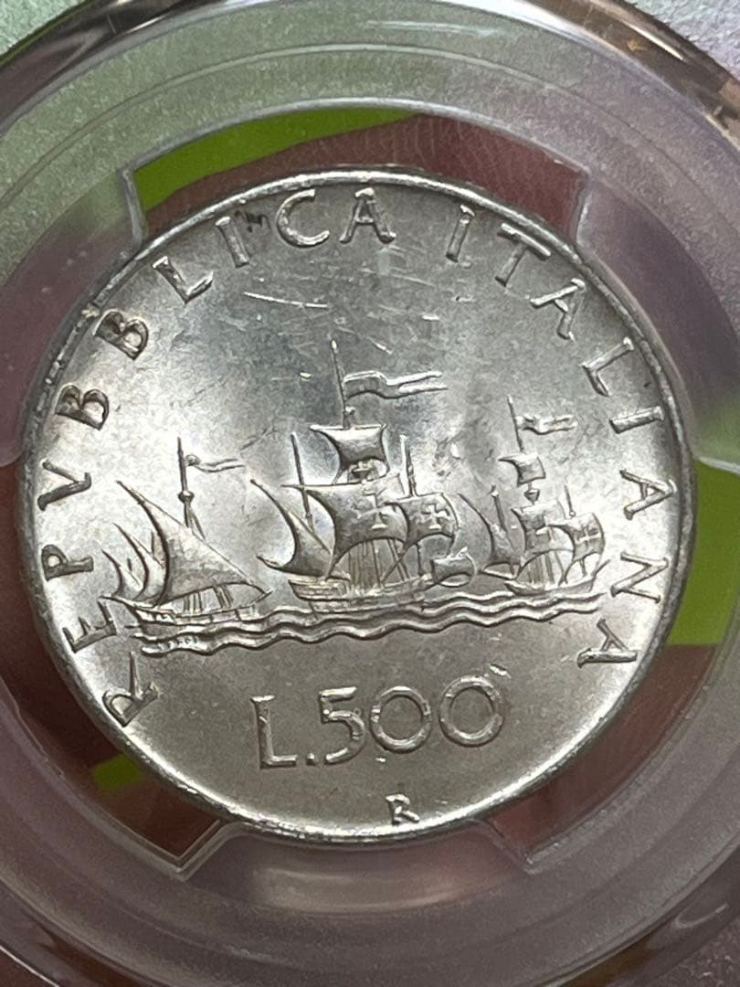 PCGS MS63 外国銀貨 イタリア　1966年　500リラ　銀貨 本物