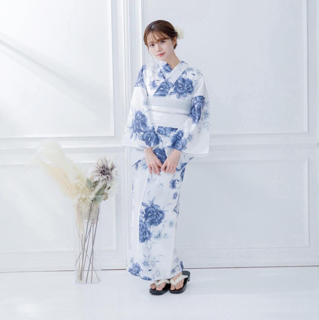新品 4点 浴衣 セット 浴衣セット ゆかた レディース 白 青 Y4-56