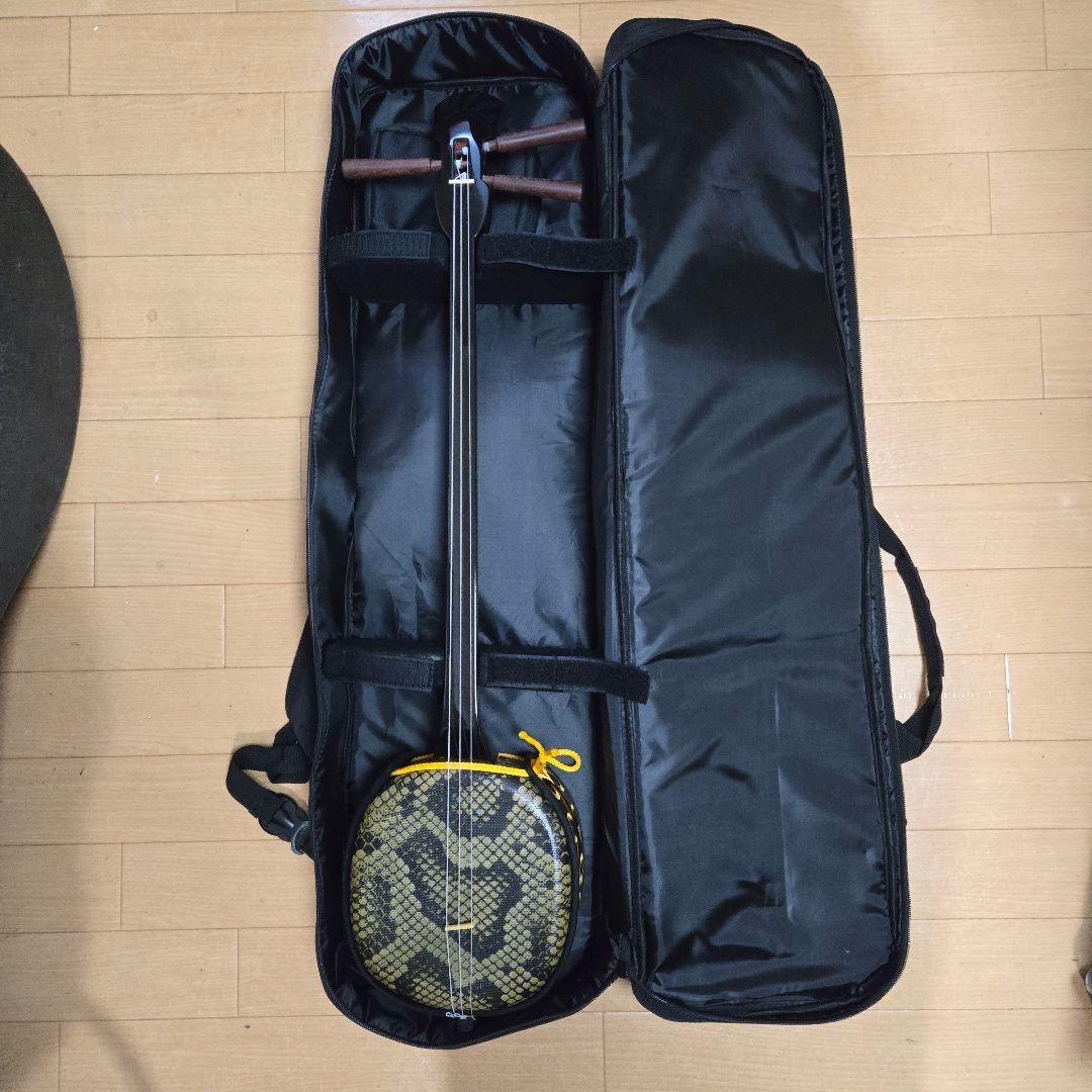三味線 本体 蛇皮模様 ケース付き