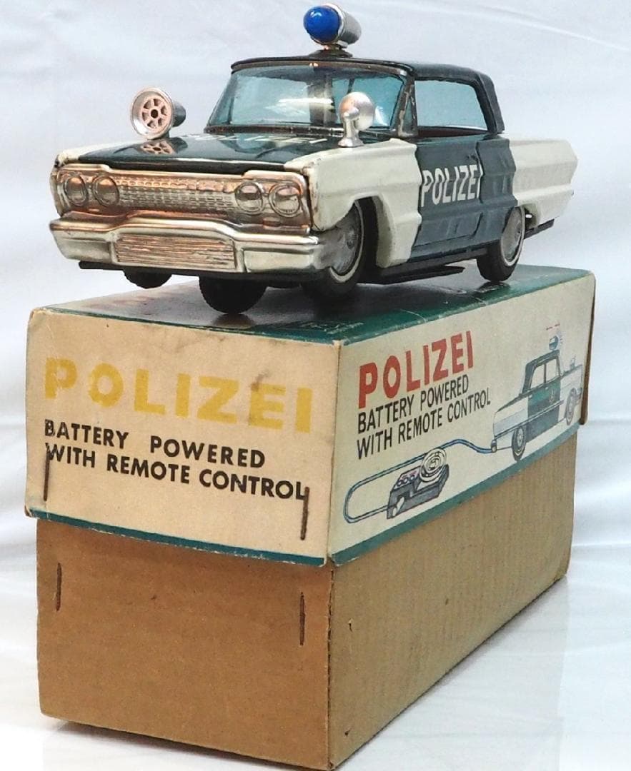 イチコーPOLIZEIパトカー白緑 小 リモコン欠tinブリキtoy car箱付