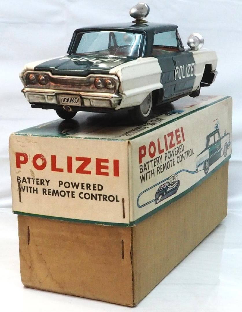 イチコーPOLIZEIパトカー白緑 小 リモコン欠tinブリキtoy car箱付