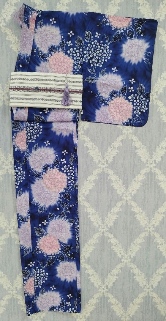 浴衣 紫陽花 絞り【クリーニング済】単品 帯無し