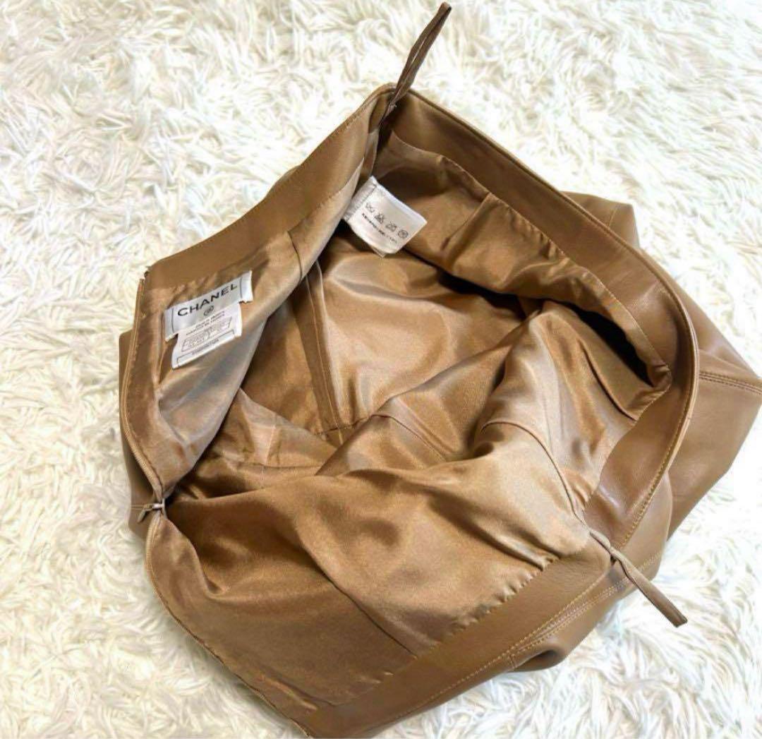 美品　シャネル　スカート　38 ブラウン系　ラムスキンレザー
