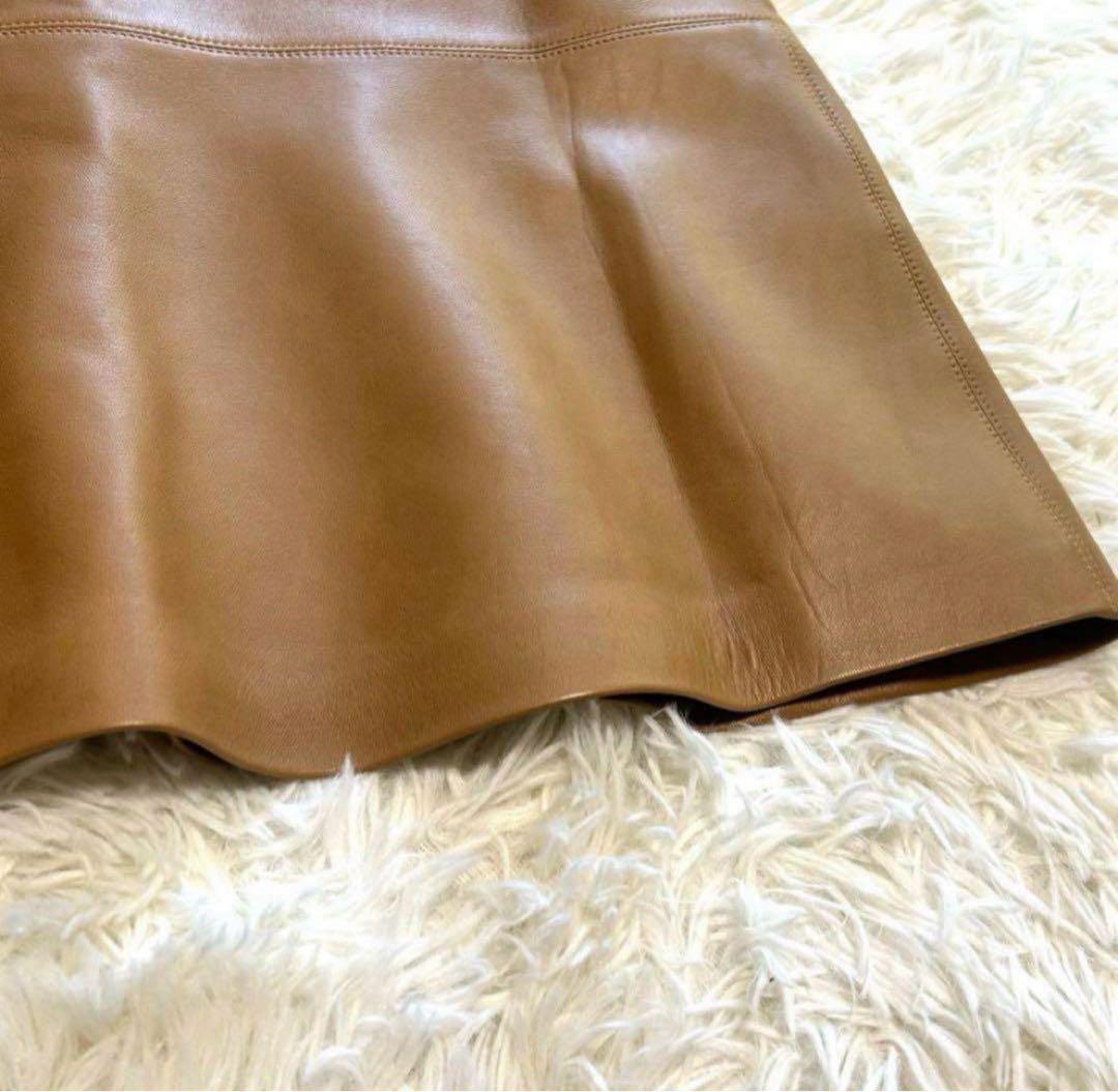 美品　シャネル　スカート　38 ブラウン系　ラムスキンレザー