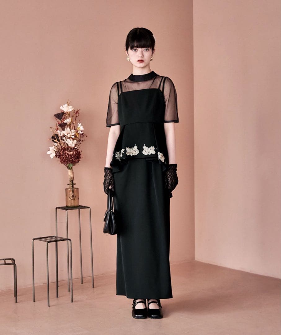 etoll 刺繍ペプラムビスチェ&Iラインドレスセットアップ　お直し済&アクセ付