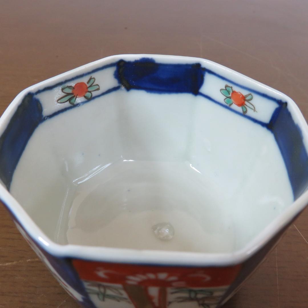 小鉢 向付 染付 色絵付け 江戸 明治 松竹梅 蝶 八角鉢 5客 美品