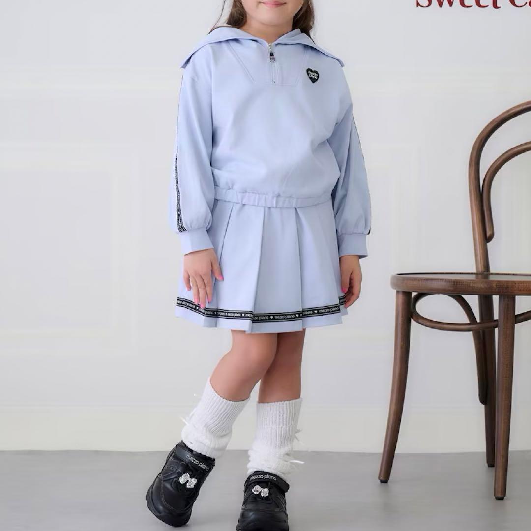 メゾピアノ新品新作タグ付きセーラーハーフZIP　ロゴラインスカパン　セット140