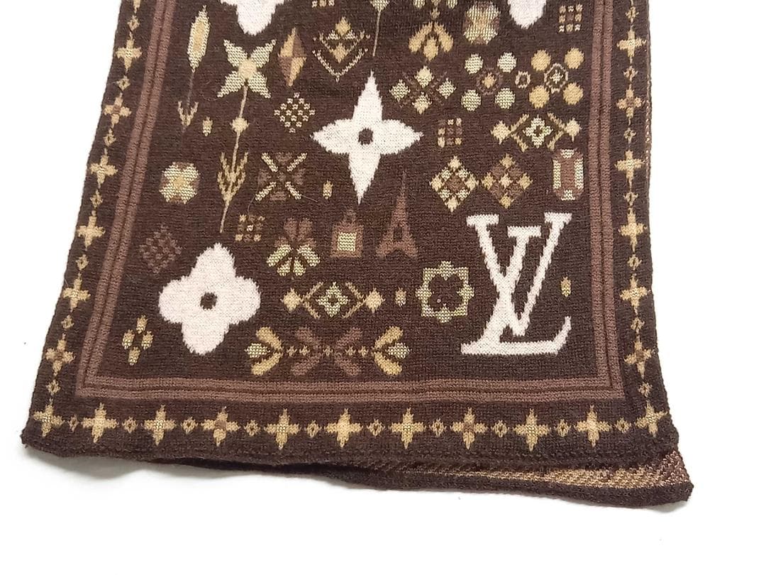 LOUIS VUITTONイタリア製総柄マフラー ウール×ビスコース410477