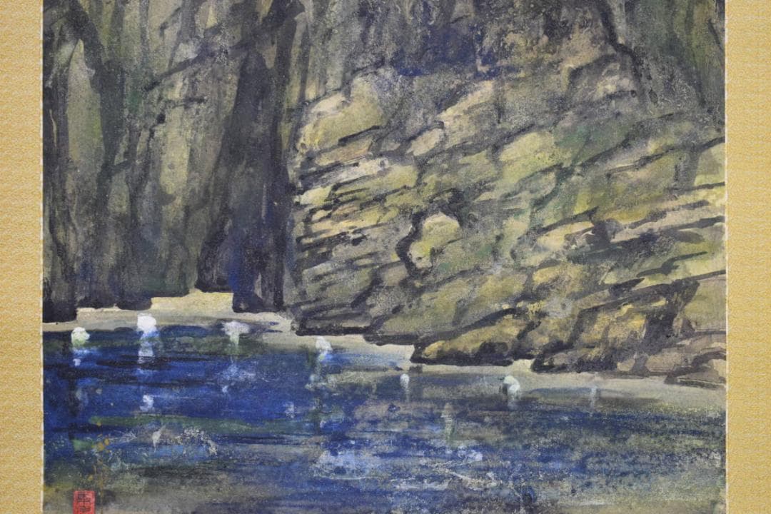 不詳/作者不詳/岩壁図/桐太巻箱付/布袋屋掛軸HE-946