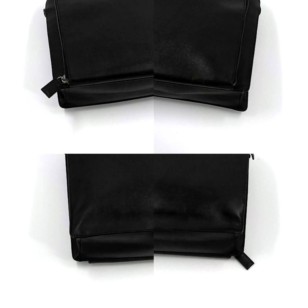 極希少✨️プラダ　サフィアーノ　ビジネスバッグ　三角プレート　レザー　黒　白タグ