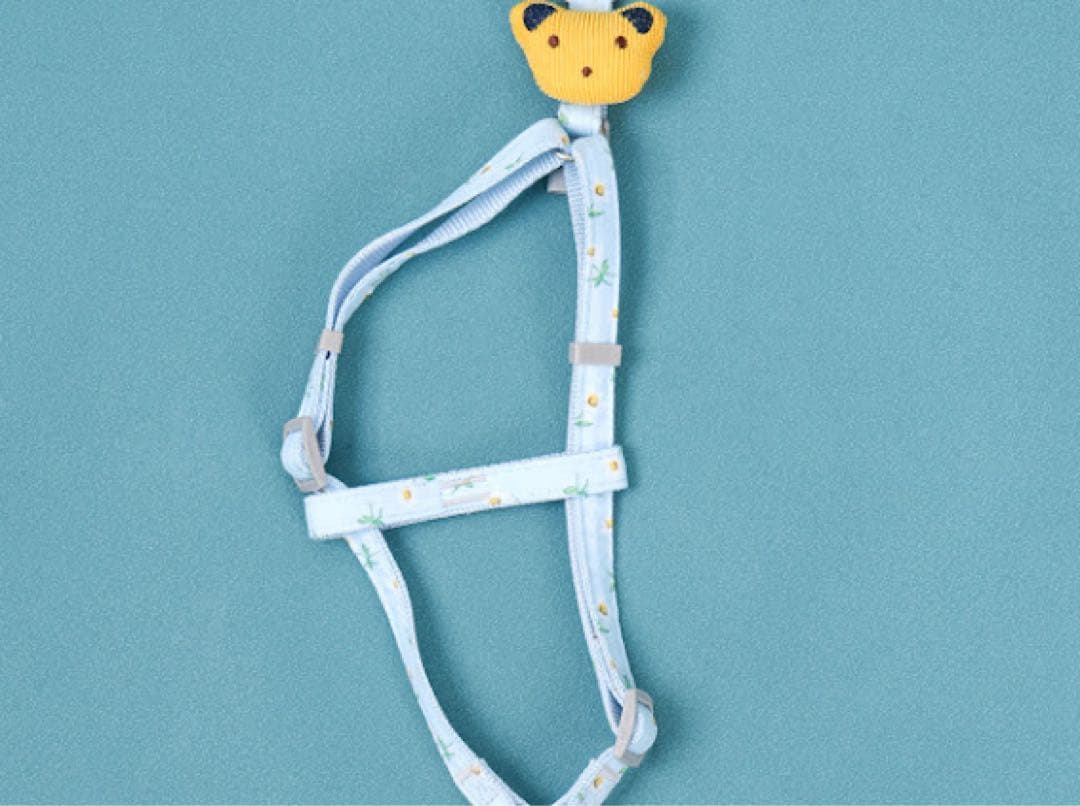 ☆新品☆ 犬用 くまちゃん付き ハーネスセット 花柄 ライトブルー