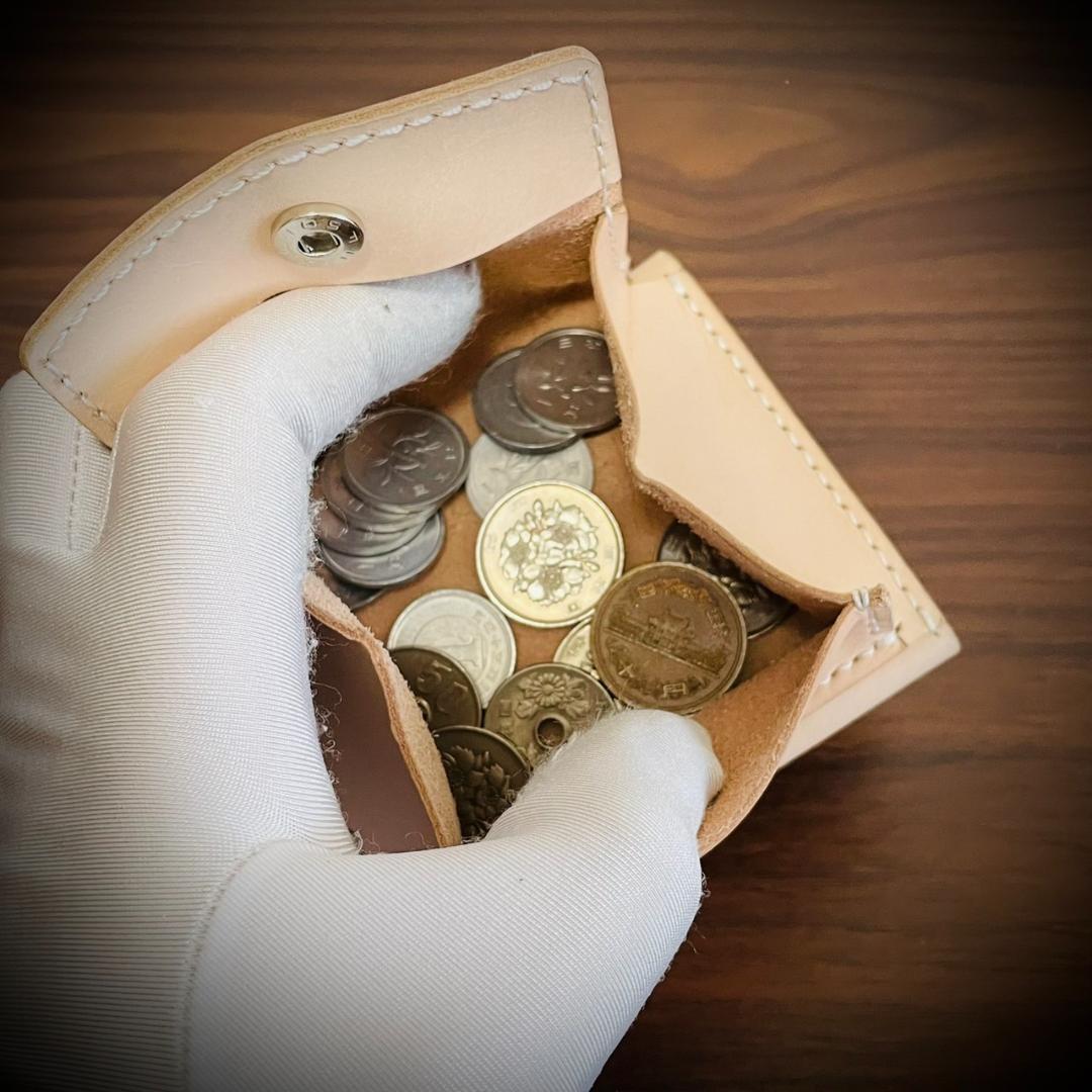 総手縫い メンズ財布 ミニ財布 小さい財布 本革 ハンドメイド ナチュラル