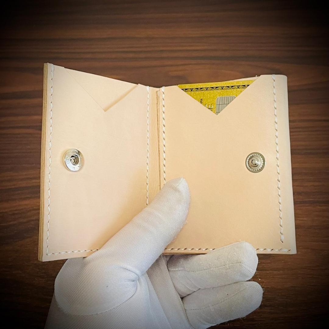 総手縫い メンズ財布 ミニ財布 小さい財布 本革 ハンドメイド ナチュラル