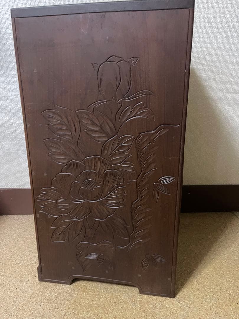 希少　アンティーク　日光彫？軽井沢彫？箪笥　5段式　引き出し　入手困難