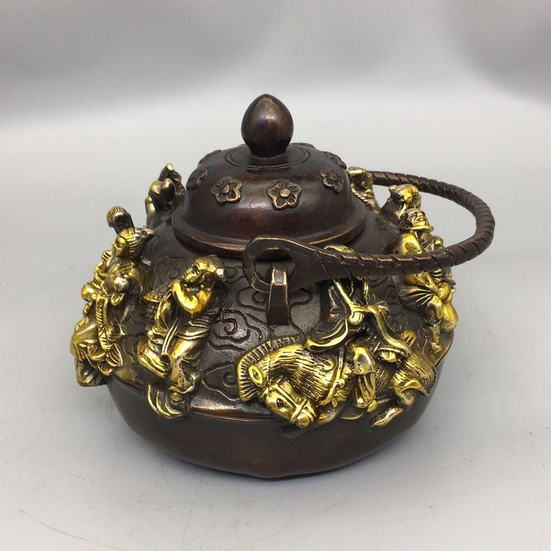 銅器 八仙過海提梁壺 茶壺 酒壺 煎茶器 茶道具 装飾品 工芸品 置物