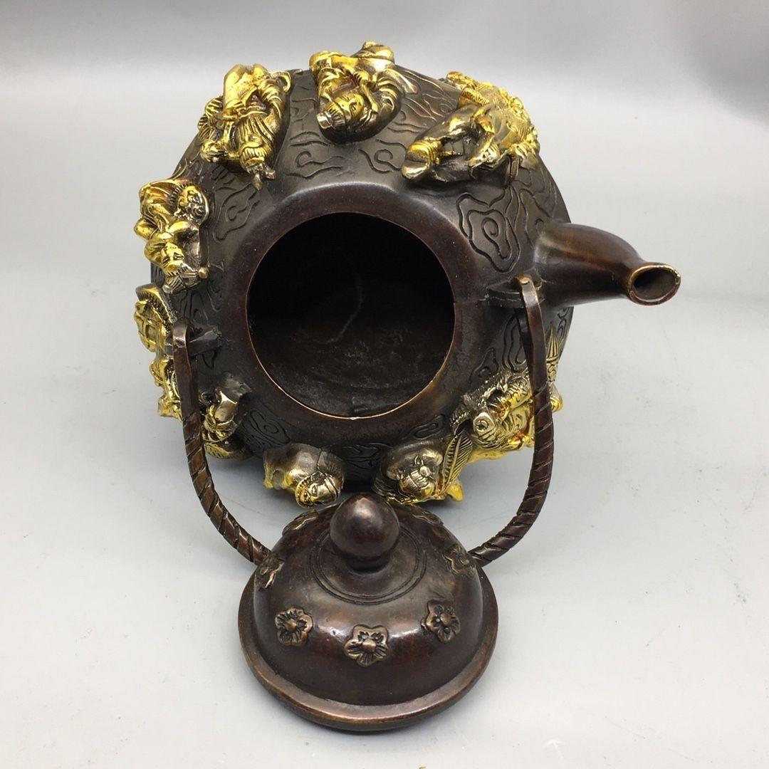 銅器 八仙過海提梁壺 茶壺 酒壺 煎茶器 茶道具 装飾品 工芸品 置物