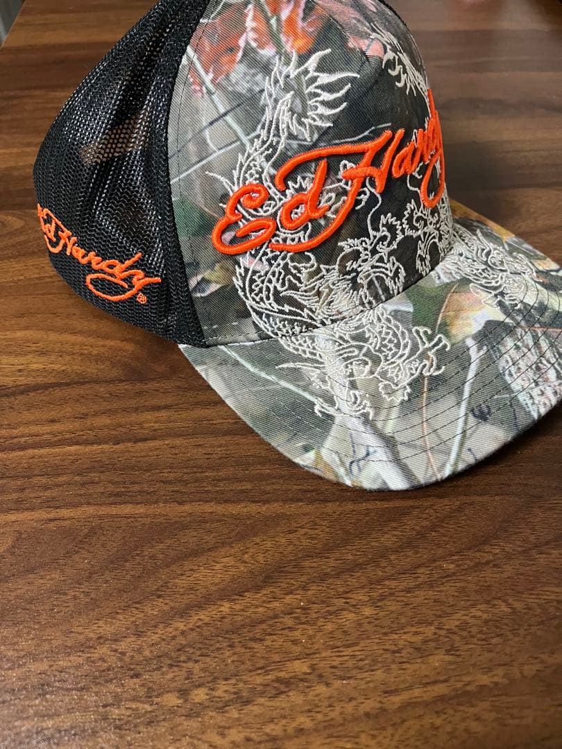 【カモ×オレンジ】Ed Hardy エドハーディー メッシュキャップ タグ付き