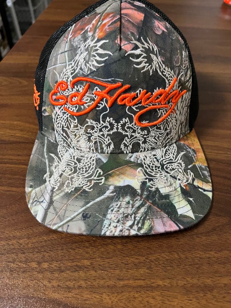 【カモ×オレンジ】Ed Hardy エドハーディー メッシュキャップ タグ付き