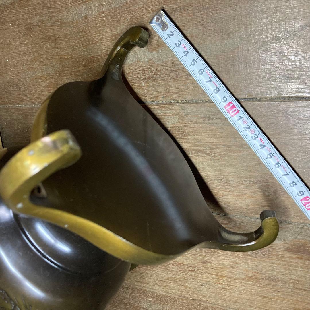 華道具　池坊　薄端　銅製花器　花入　生け花　三足　唐金製　山水　銅器　インテリア