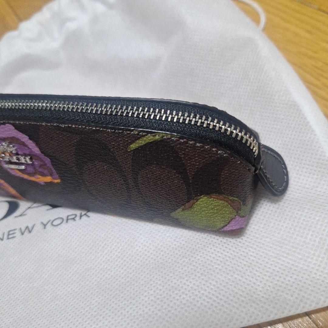 COACH 花柄レザーペンケース 保存袋付き