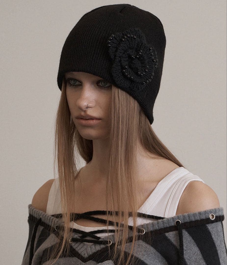 帽子 SETUPEXE PEARL CORSAGE BEANIE