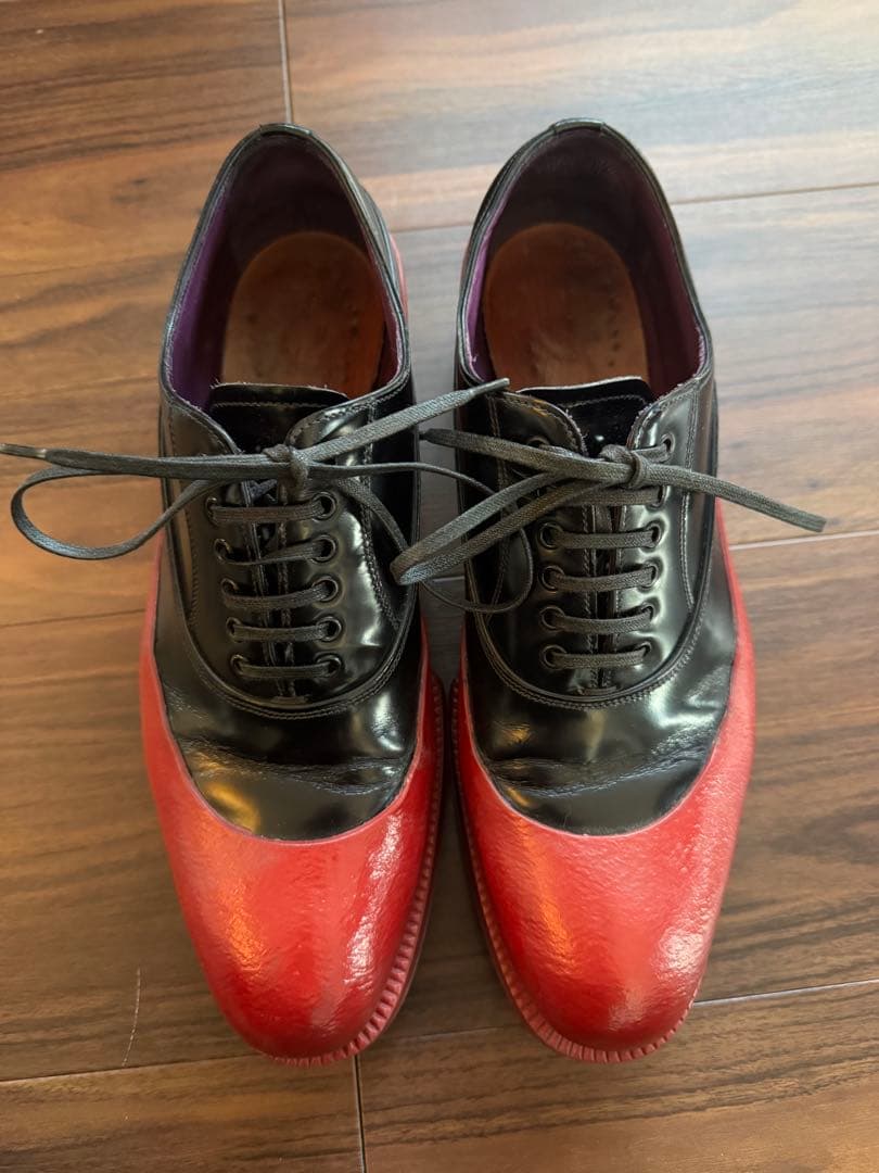 PRADA 12AW ラバーソール　バイカラー　　レザー　シューズ　赤　黒