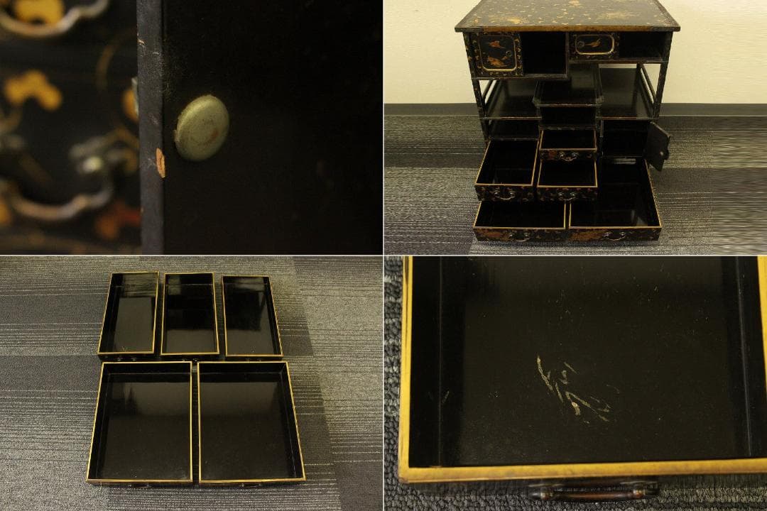 小夜 古美術 纏枝蓮花紋 吉祥蒔絵 棚 時代物 大名道具(AZ999)