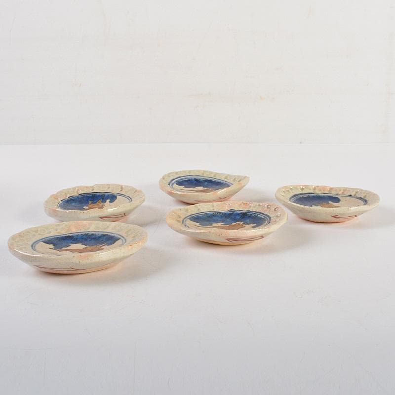 九谷焼　長谷川紀代造　色絵　うさぎ文　小皿　手塩皿　五客　共箱　M　6445