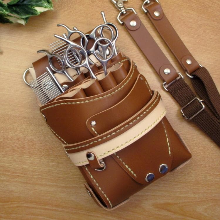 【トリマー向き】 ８丁差し 本革シザーケース　キャメル　TSC-13/CCA