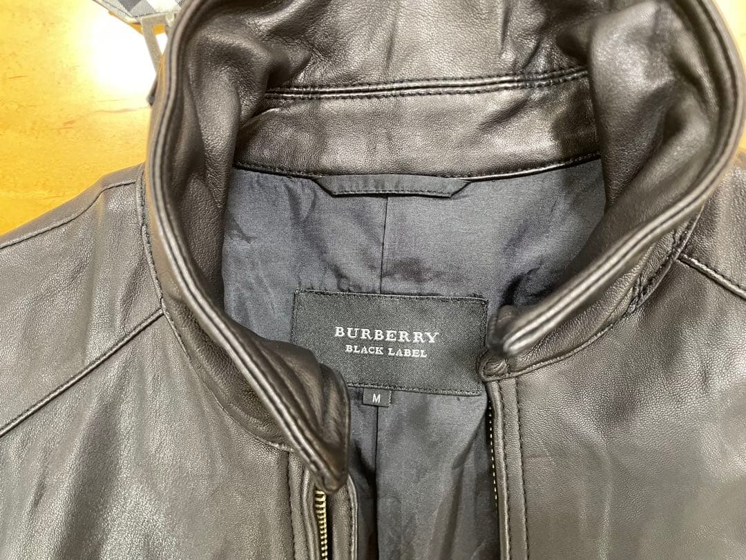 バーバリーブラックレーベル レザーシングルライダースジャケット