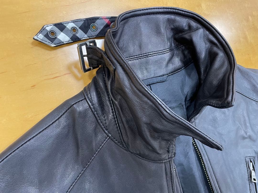 バーバリーブラックレーベル レザーシングルライダースジャケット