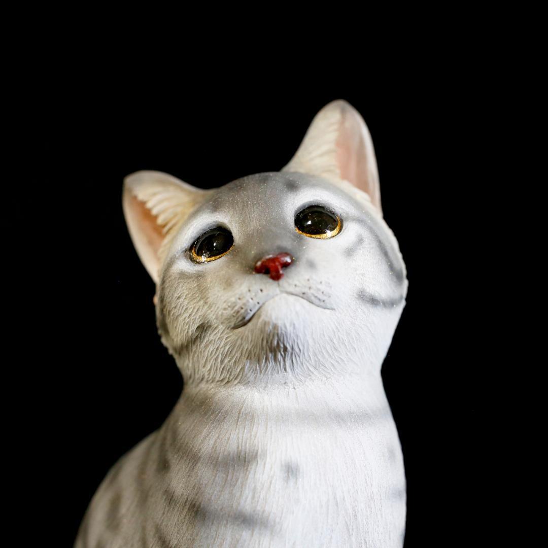 【レア美品】仔猫 子猫 長納魚竹 長納魚丈 彫刻 ネコ置物 箱あり 送料込み