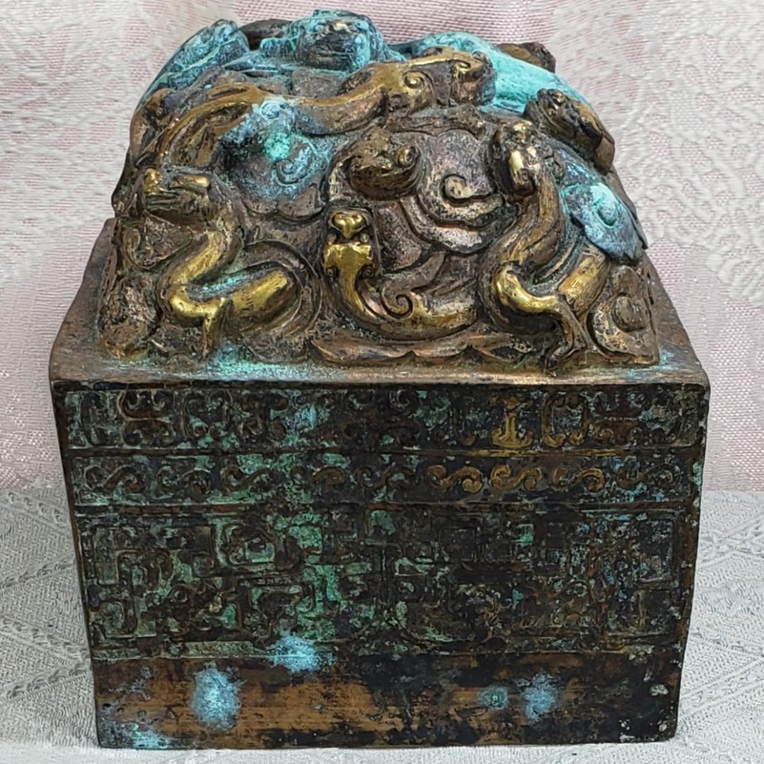 ◆『清朝 九龍 金銅璽（じ）：金銅印鑑』清朝時代皇帝印◆検）玉璽 乾隆帝 康熙帝